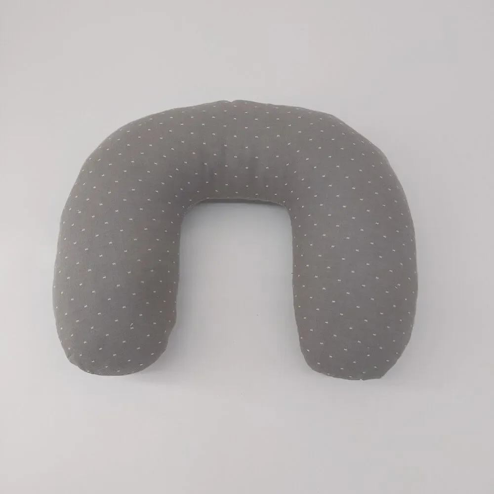 Buckwheat Hull U-Shaped Neck Pillow Adjustable,  with Pillowcase Grey
